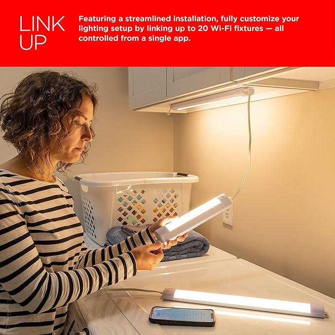 UltraPro 18 inch Smart Plug-in Linkable Under Cabinet Lights, Dimmable, Warm White Light (2700K), Wi-Fi App Controlled, Timer, LED Under Cabinet Lighting, Under Counter Lights for Kitchen, 57050