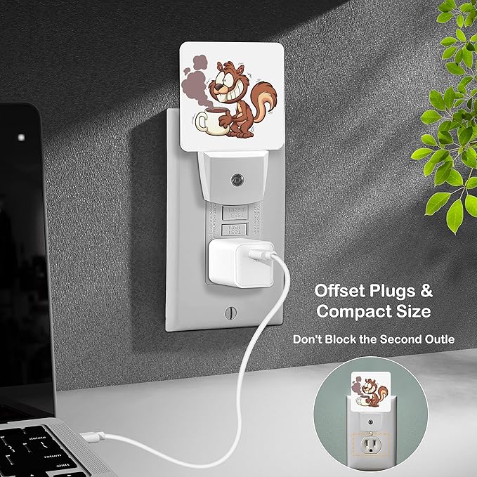 LED Night Light Lamp with Smart Sensor Dusk to Dawn Sensor,Squirrel Shake and Hold Coffee Night Light Daylight White,0.5W Plug-into Wall for Adults,Bedroom,Bathroom,Hallway,Kitchen