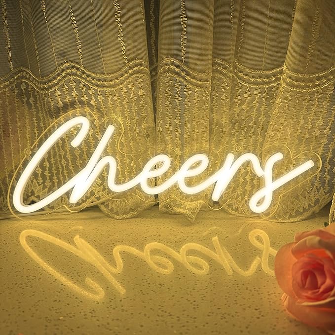 Cheers Neon Sign USB Powered with Dimmable Switch,LED Neon Light Sign for Wall Background Decor,Cheer Light Up Sign Neon for Bar Birthday Party Wedding 16.5 * 7in(Warm White)