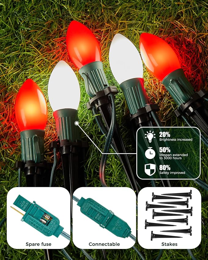 Christmas Pathway Lights Outdoor, 51.4 Ft Driveway Lights with 40 Multicolor Bulbs and Stakes, Connectable Outdoor Christmas Decorations Yard Walkway Sidewalk Holiday, Multicolor