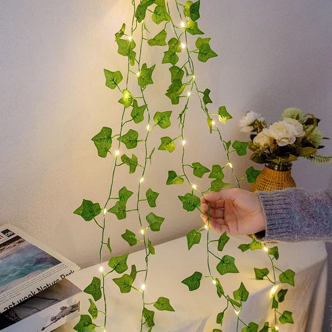 HEYFUNi 23FT Ivy Vines with Fairy Lights, Remote USB & Battery | Artificial Leaf String Lights with 73 Warm White LEDs, Timer, Memory, 8 Modes, Fake Vines for Bedroom, Dorm, Aesthetic Decor