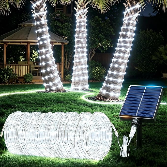 Solar Rope Lights Outdoor Waterproof, 66FT 200 LED Solar String Lights with 8 Lighting Modes,Trampoline Lights, Solar Patio Light for Garden Fence Backyard Deck Porch Pool Tree Christmas Decor