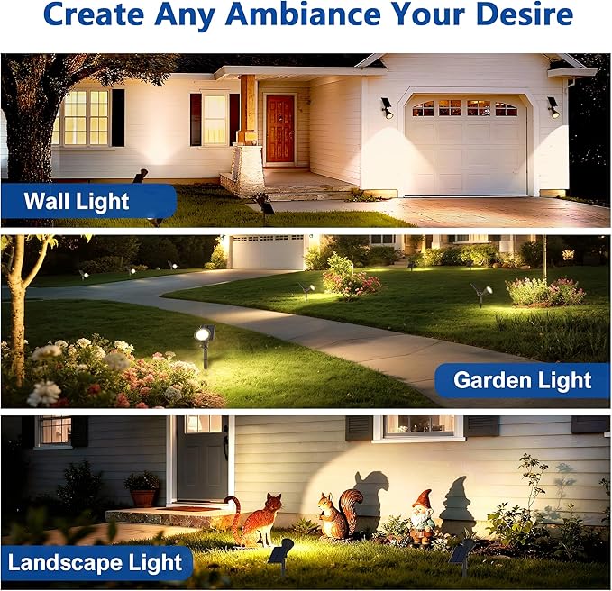 8 Pack Solar Lights Outdoor Waterproof IP65,3000K Super Bright LED,2 Lighting Modes, Solar Powered Yard Garden Solar Spot Lights for Flag Landscape Auto On/Off
