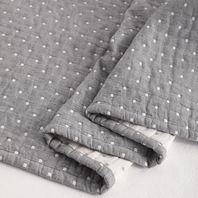 NTBAY 3 Layer Oversized Muslin Toddler Blanket, 45 x 60, Grey Dot | Muslin Cotton Outer Layers with Light Thermal Fiber Fill, Reversible Blanket for Daycare, Travel, Naps, and Supervised Use