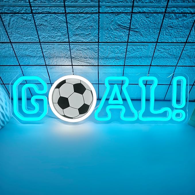 Soccer Neon Sign for Wall Decor Goal Led Sign World Cup Neon Light Soccer Party Decorations Dimmable 2026 Football Championship Light Up Signs for Football Theme Party Man Cave Bar Club Gift for Fan