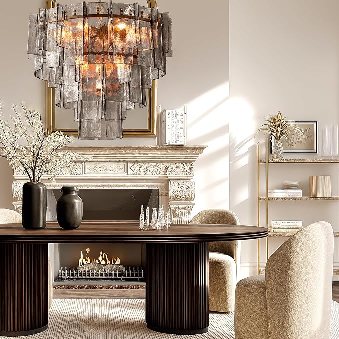 36" Extra Large Tiered Smoked Clear Textured Glass Chandelier, 10-Light Modern Pendant Lighting with E26 Sockets, 56" Adjustable Rods, Ceiling Fixture for Dining Room, Living Room, Foyer (Gold)