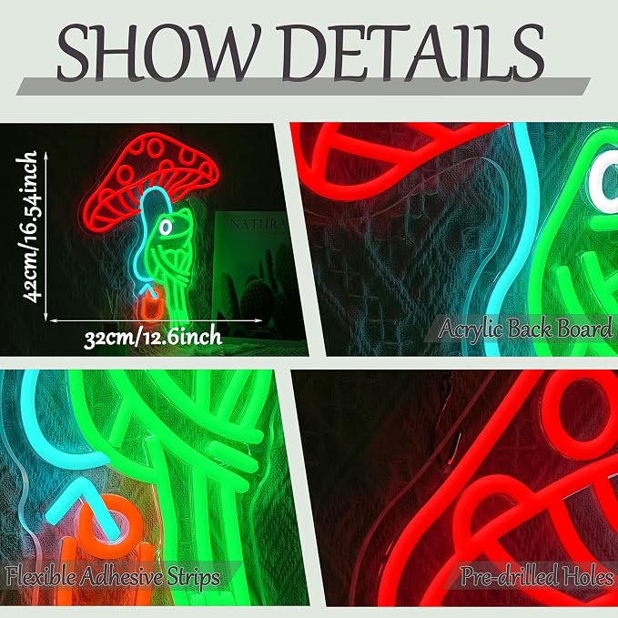 Frog Mushroom Neon Sign Frog Under Mushroom Neon LED Light Dimmable Juice Wine Light Up Sign for Wall Decor Man Cave Bedroom Bar Restaurant Club Zoo Gamer Room