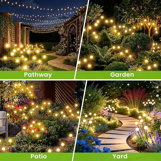 Solar Lights Outdoor(6 Pack,48 LEDs),Solar Lights Outdoor Waterproof for Garden Decor,4 Modes Firefly Light for Outdoor Decor,Big Bulb High Lumens Patio Decor,Sway by Wind,Gardening Gifts for Women