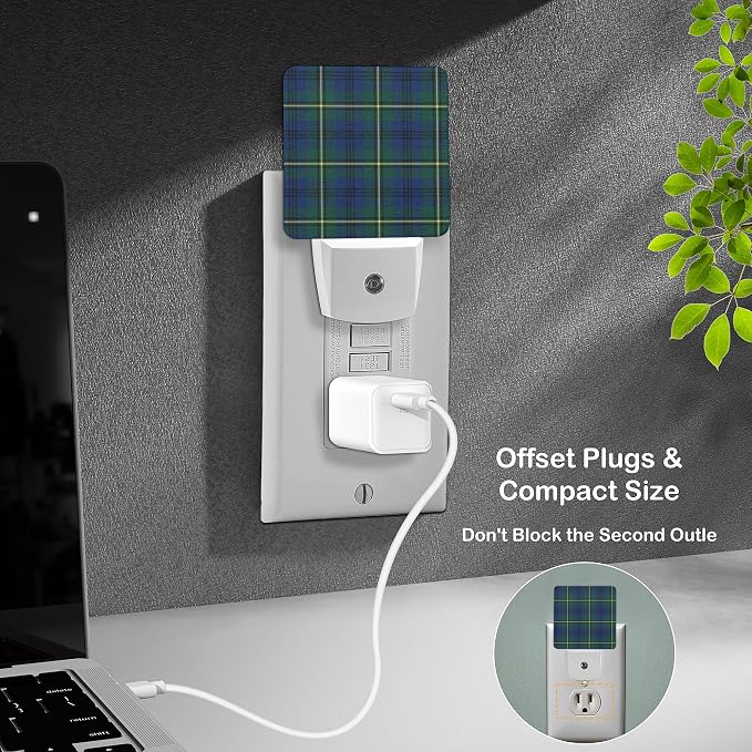 LED Night Light Lamp with Smart Sensor Dusk to Dawn Sensor,Yellow Locker By Johnston Clan Tartan Blue Green Plaid Scottish Night Light Daylight White,0.5W Plug-into Wall for Adults,Bathroom