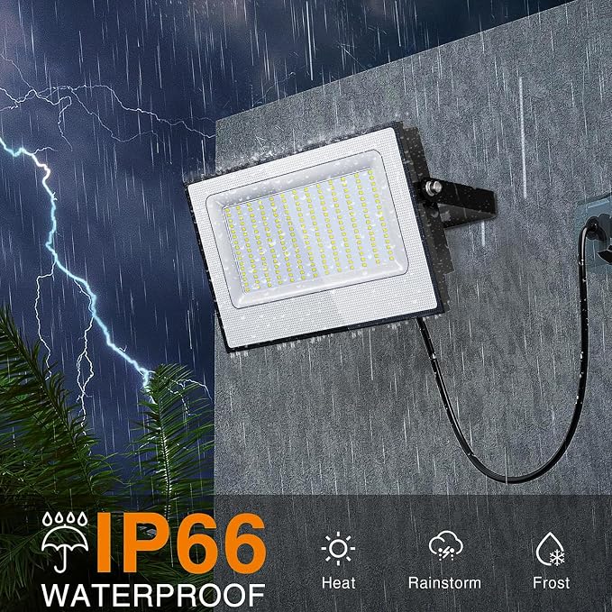Onforu 200W Flood Lights Outdoor,19000lm Bright LED Work Light with Plug,Daylight White LED Flood Lighting,IP66 Waterproof Security Yard Lights for Yard Garage Stadium 2 Pack