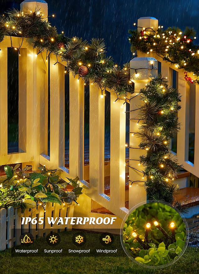Brightown Solar String Lights Outdoor Waterproof, 40FT 100 LED | Solar Powered Christmas Lights with 8 Modes, Auto On/Off, Patio Lights for Outside Tree Garden Party Decor (Warm White)