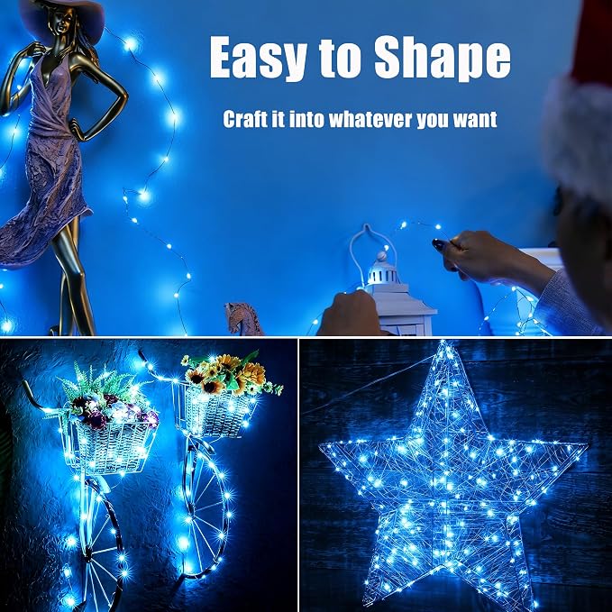 2 Pack Fairy Lights Battery Operated - 16.4ft 50 LED Blue | Starry Fairy Lights , 8 Modes Waterproof with Timer for Indoor Outdoor Bedroom Party Holiday Christmas Decor, Copper Wire