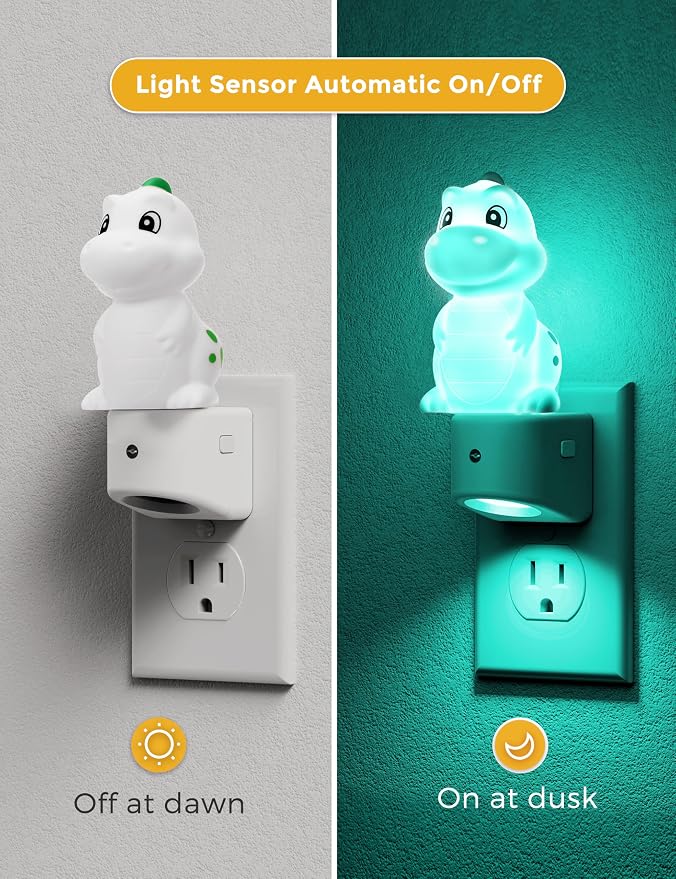 L LOHAS LED Night Light for Kids, 3D Dinosaur Night Light Plug in | Dusk to Dawn Nursery Night Lights, RGB+Soft White 3000K, 3 Lighting Modes, Room Decor, Children