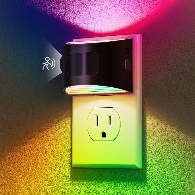 Motion Sensor Night Light, Night Lights Plug into Wall, RGB | 8-Color RGB Night Light, Motion Sensor, Dusk to Dawn, for Bedroom, Bathroom, Hallway, 2 Packs