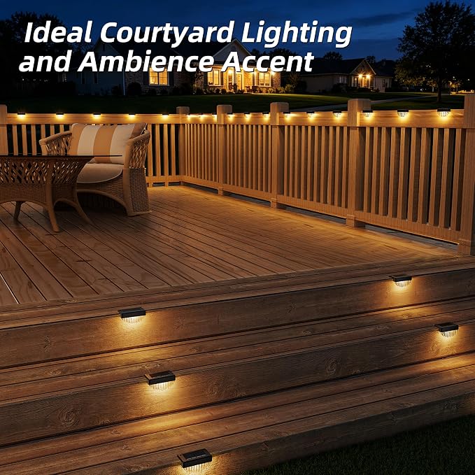 VOLISUN 16 Pack Solar Deck Lights Outdoor, Warm White LED Solar Step Lights for Outside, Waterproof Fence Light for Patio, Deck, Stairs, Yard, Pool and Porch (Black)