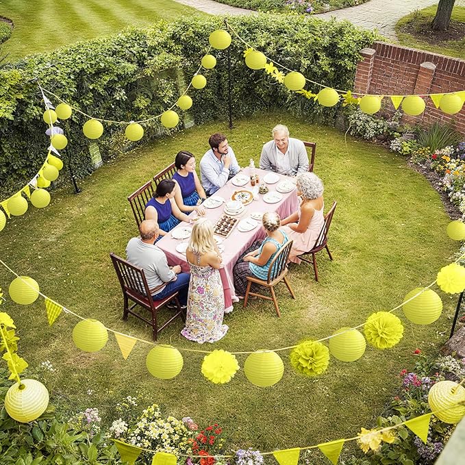 KNONEW 10 Pack 10‘’ Yellow Outdoor Silk Lanterns Decorative Party Hanging Waterprooof Chinese Round Lanterns for Weddings, Birthdays, Parties Decoration (No Light Bulbs Included)