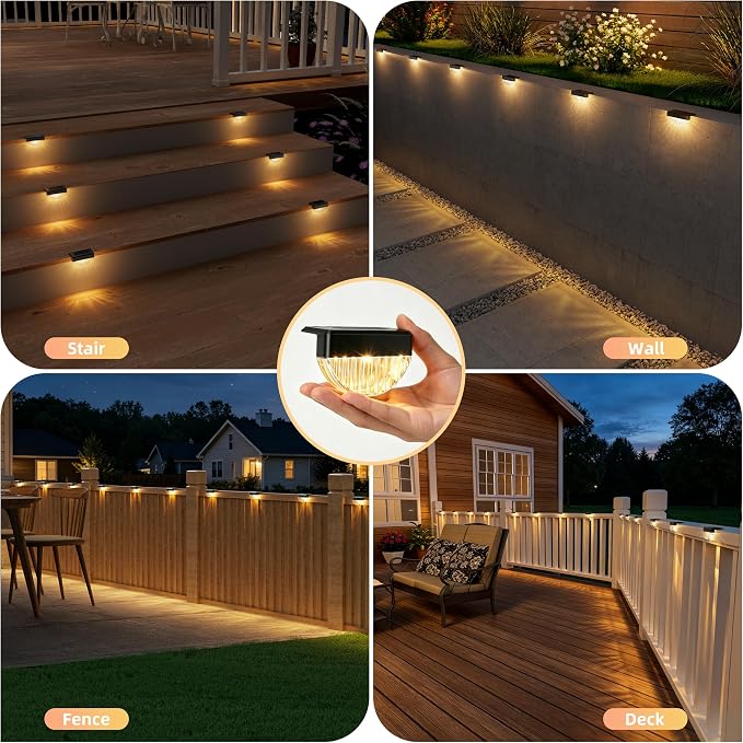 VOLISUN 16 Pack Solar Deck Lights Outdoor, Warm White LED Solar Step Lights for Outside, Waterproof Fence Light for Patio, Deck, Stairs, Yard, Pool and Porch (Black)