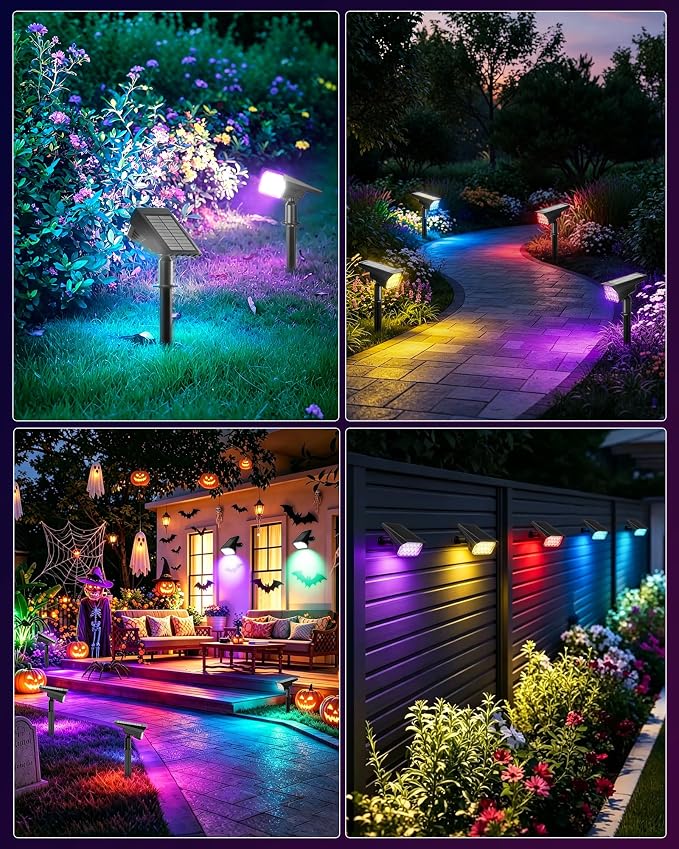 Solar Color Changing RGB Lights IP65 Waterproof, 56 LED 8 Lighting Modes Solar Spotlights, Landscape Lights for Yard Garden Pathway Holiday Decor, 6 Pack (Multicolor)