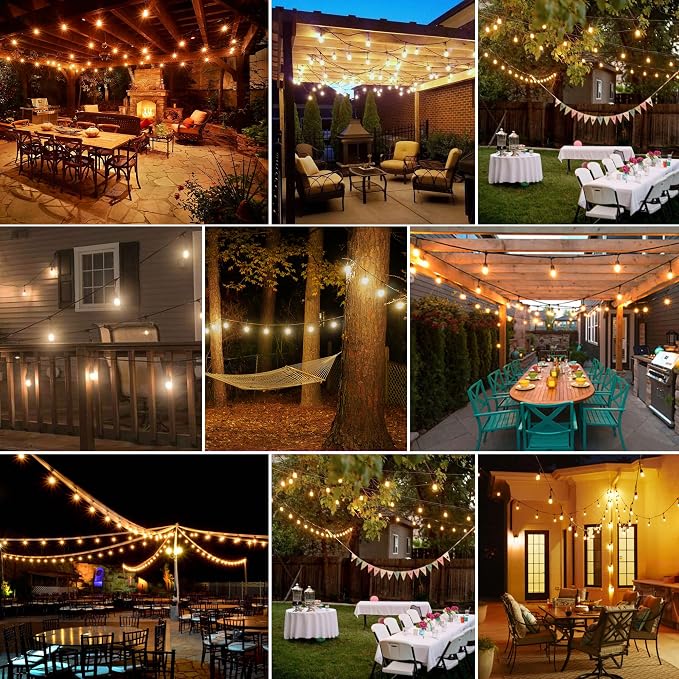 Outdoor String Lights, 50FT Waterproof Patio Lights with 1W Dimmable LED Bulbs, Hanging String Lights for Outdoor Backyard, Garden, Deck, Porch, Gazebo, Balcony, Camping, Party(Black)