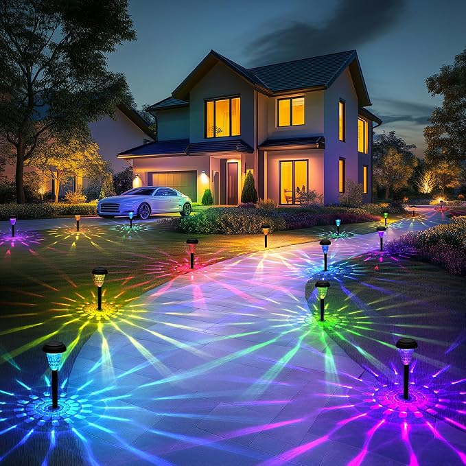 Solar Lights Outdoor Waterproof for Pathway, 16 Pack Color Changing | Solar Pathway Lights, Garden Light for Yard Patio Driveway Walkway Lawn Landscape Lighting for Outdoor Decorations