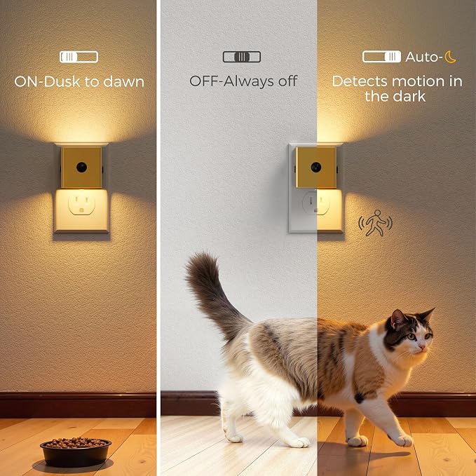 L LOHAS LED Plug in Night Light with Motion Sensor and Dusk to Dawn Sensor | LED Night Light Brightness Adjustable,3000K Soft White, Nightlight for Bathroom Hallway Kitchen 2Pack
