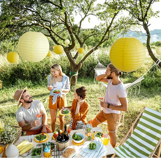 20Pcs Yellow Paper Lanterns Decorative, Hanging Lanterns for Bridal Shower | 6"8"10" Round Paper Lanterns Decorations for Baby Shower Engagement Wedding Engagement Birthday Rustic Party Home Decor