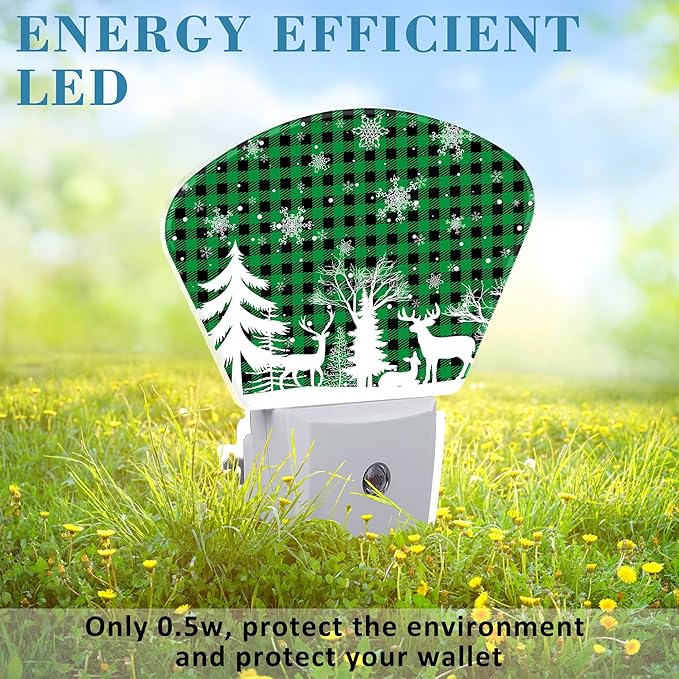 Christmas Snowflake Night Light, Christmas Green Plaid Nightlight Plug into Wall with Dusk to Dawn Sensor for Kid Girls Boys Women Men Bedroom, Hallway, Kitchen, Bathroom, Stairs Decor