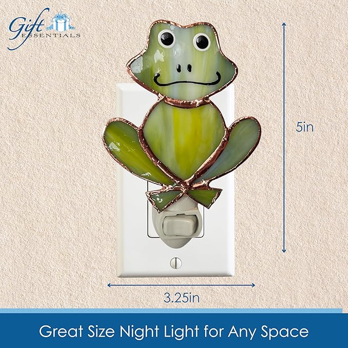 Gift Essentials Green Frog Plug in Night Light - Stained Glass Nightlight with On/Off Rocker Switch - Includes One 4 Watt Replaceable Incandescent Warm Glow Bulb