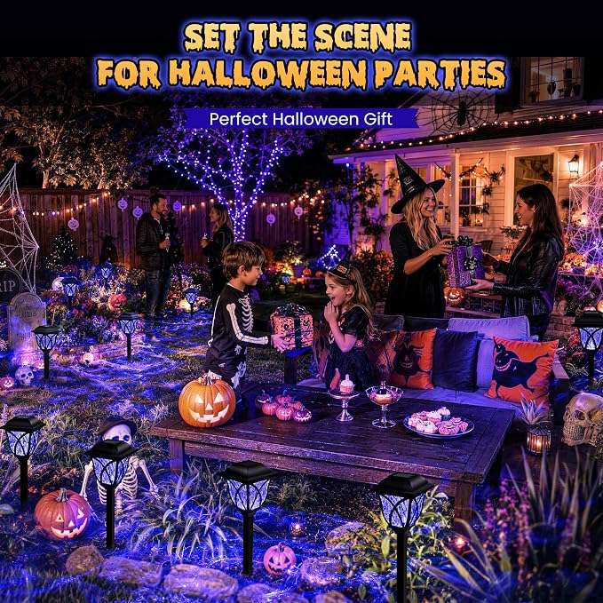 GIGALUMI Solar Halloween Lights Outdoor, LED Solar Pathway Lights 6 Pack | Garden Light Outdoor Decorations, Garden Decor for Yard, Patio, Landscape, Planter, Walkway (Purple)