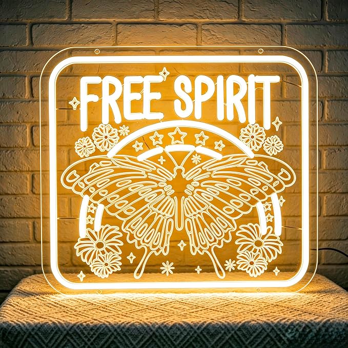 Positive Neon Lights Signs Neon Sign Led Sign Light for Wall Decor | Free Spirit Neon Sign for Room Decor,Positive Decoration,Motivational Wall Decor,Gift,5V USB Powered