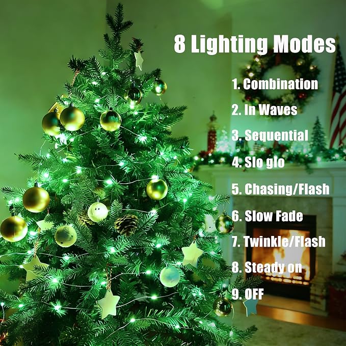 2 Pack Fairy Lights Battery Operated - 16.4ft 50 LED Green | Starry Fairy Lights , 8 Modes Waterproof with Timer for Indoor Outdoor Bedroom Party Holiday Christmas Decor, Copper Wire