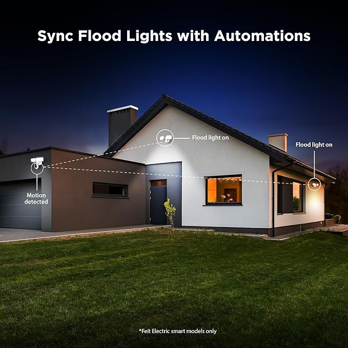 Feit Electric Smart Outdoor Flood Lights with Motion Sensor, 28W LED WiFi Security Light with Dusk to Dawn Compatible with Alexa and Hey Google, Tunable White, 2 Head, Hardwired, S9DFL/CCT/MOT/WH/AG