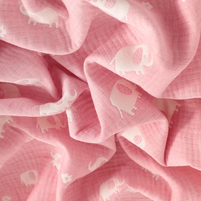 NTBAY 3 Layer Muslin Toddler Blanket, 30 x 40, Pink Elephant | Breathable Muslin Cotton Outer Layers with Light Thermal Fill, Reversible for Stroller, Daycare, Travel, and Supervised Use