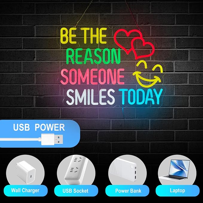 Be The Reason Someone Smiles Today Neon Sign for Wall Décor Motivational Neon Light USB Powered LED Dimmable Inspirational Sign with Classroom Light Decor