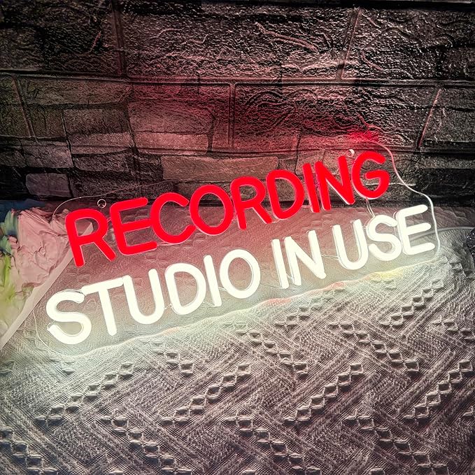 Recording Studio In Use Neon Sign, Vintage Lighted Sign, Dimmable Music Entertainment Room Led Neon Light Sign for Recording Studio Music Studio Audiophile LED Sign Gifts(16.5 * 5.5in)