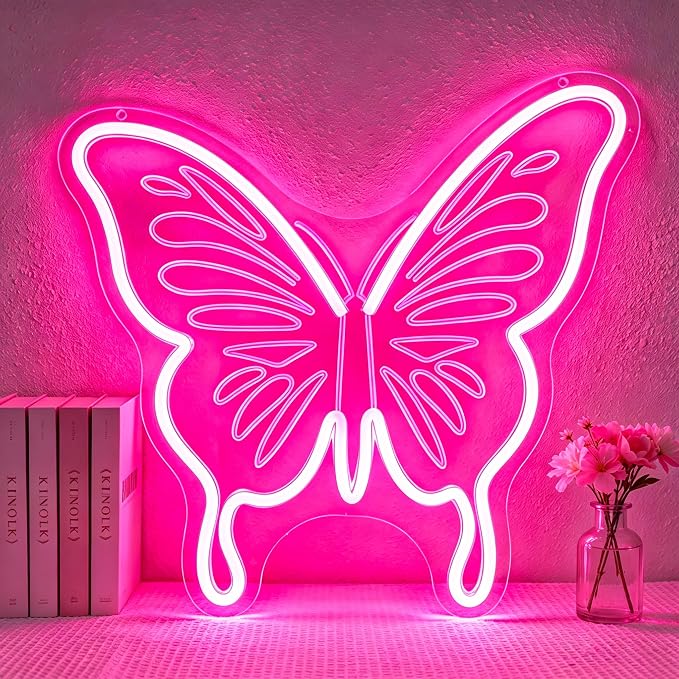 Neon Sign, Butterfly Neon Signs for Wall Decor LED Signs Neon Light | Butterfly Neon Sign, Pink LED Signs for Bedroom, Living Room, Party, Club, Bar, Home Decor, Pink Decor, Gift, USB Powered