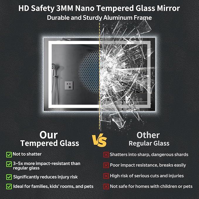 55"x30" LED Bathroom Mirror with Lights, Backlit+Frontlit, Anti-Fog | CRI 95, Stepless Dimmable, 3 Colors Lighting, Shatterproof Tempered Glass, HD Reflection, Memory, (Horizontal/Vertical)