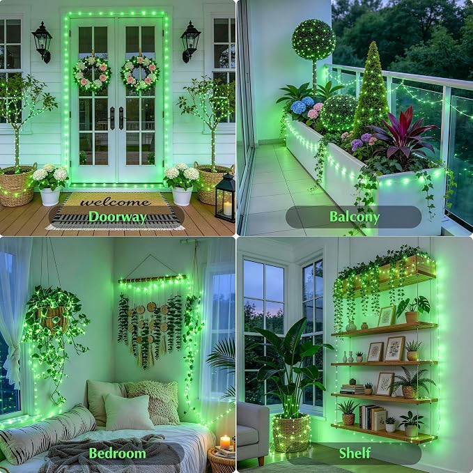 JMEXSUSS 100 LED Green Halloween Fairy Lights Plug in with Remote | 33 ft Green String Twinkle Christmas Light for Indoor Outdoor Christmas Tree Garden Home Party Decor, with Wheel
