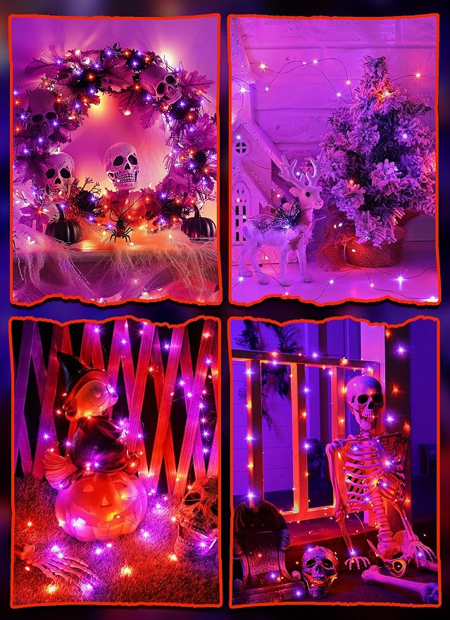 Minetom Halloween Fairy Lights Battery Operated, 5 Pack 7 FT 20 LED | Fairy Lights with Timer, Black Wire Halloween String Lights Indoor, Fairy Lights for Bedroom Classrom, Orange and Purple