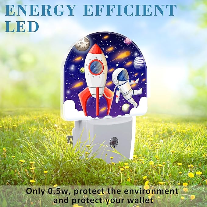 Night Light for Kids Girls Boys, Space Spaceship and Astronaut LED Night Light Plug into Wall with Dusk to Dawn Sensor for Room Decor, Hallway, Kitchen, Bathroom, Nursery, Stairs