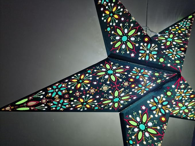 Lantern Lampshade Paper Star Light Shades Large 60cm Hanging Decorations for Christmas Wedding Home Decoration Birthday Party Foldable 5 Pointed Star (Blue, Green, Yellow)