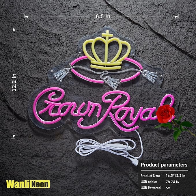 Crown Neon Sign for Bar Wall Decor, Royal Beer Lights Signs Whiskey LED Sign for Bar Man Cave Bedroom Home Shop Pub Bistro Party Hotel Game Room Decor Gifts, USB Powered