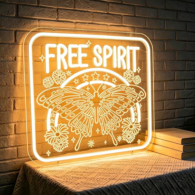 Positive Neon Lights Signs Neon Sign Led Sign Light for Wall Decor | Free Spirit Neon Sign for Room Decor,Positive Decoration,Motivational Wall Decor,Gift,5V USB Powered