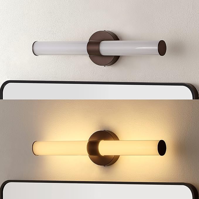 JONATHAN Y 20" Oil Rubbed Bronze/White Integrated LED Vanity Light, Mid-Century Modern Iron Sconce with Frosted Acrylic Shade, Dimmable Bathroom Light Fixture for Mirror, 3000K (JYL7119C)