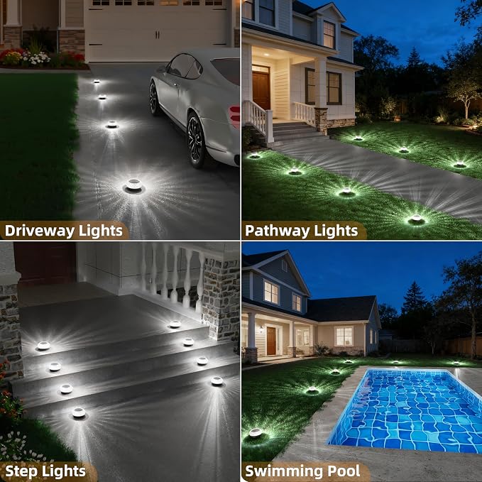 VOLISUN Solar Ground Lights Outdoor,16 Pack Flat Solar Pathway Lights | IP67 Waterproof Solar Powered Disc Lights,Landscape Lighting for Garden Yard Walkway Patio Driveway,Cool White