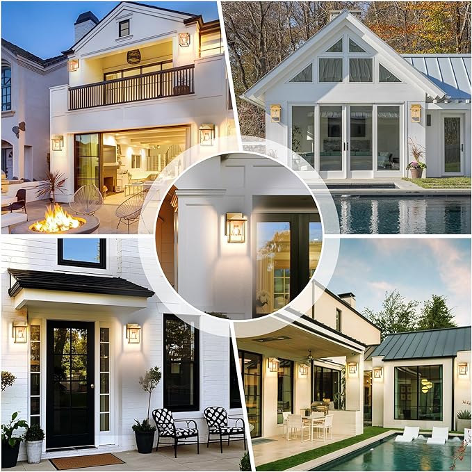 Outdoor Wall Lantern, Exterior Waterproof Wall Sconce Light Fixture, Gold Front Door Mounted Lighting with Glass, Anti-Rust Porch Lamp