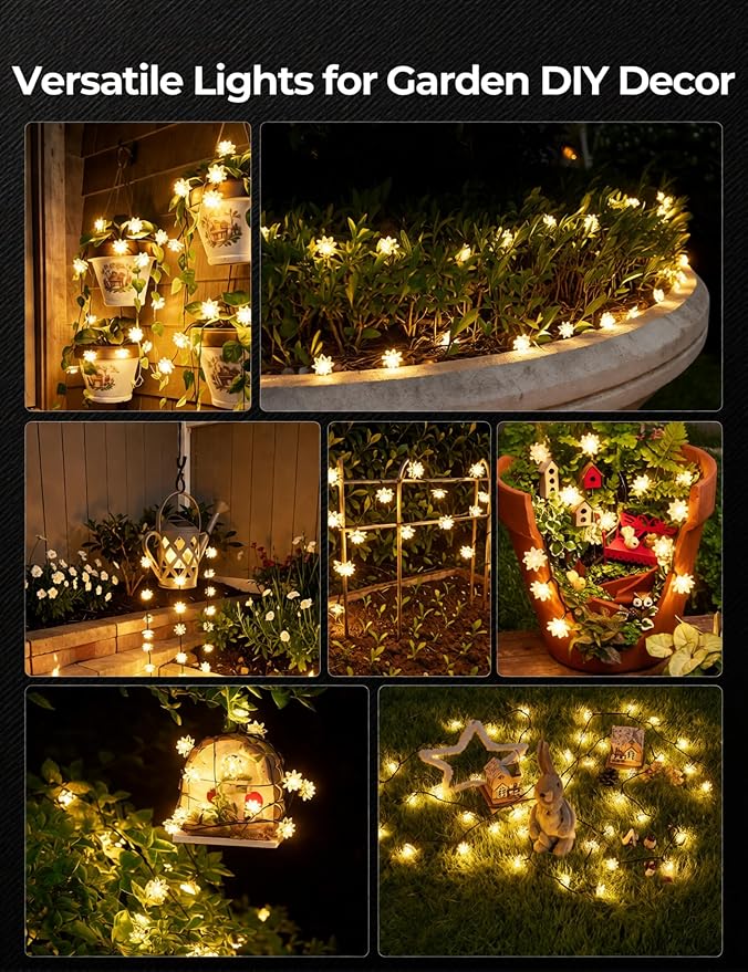 Brightown 50 LED Flower Solar String Lights Outdoor Waterproof, Warm White | Solar Christmas Lights with 8 Modes, Fairy Lights for Garden Fence Yard Lawn Tree Wedding Party