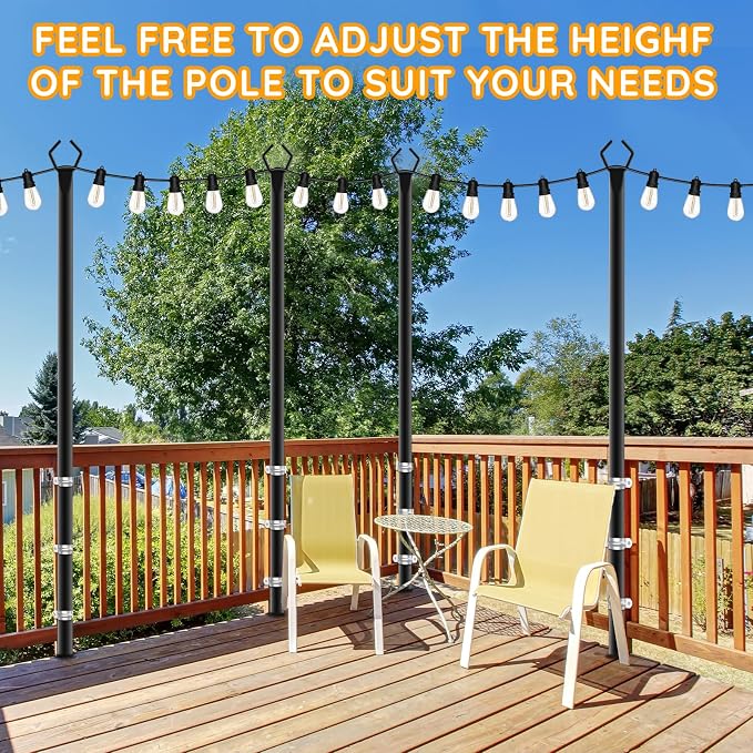 AHRLHR 4 Pack String Light Poles,Poles for Outdoor String lights10 Ft Metal Poles with Fork for Outdoor String Lights,Outdoor Light Poles with Fork,Patio,Deck,Backyard