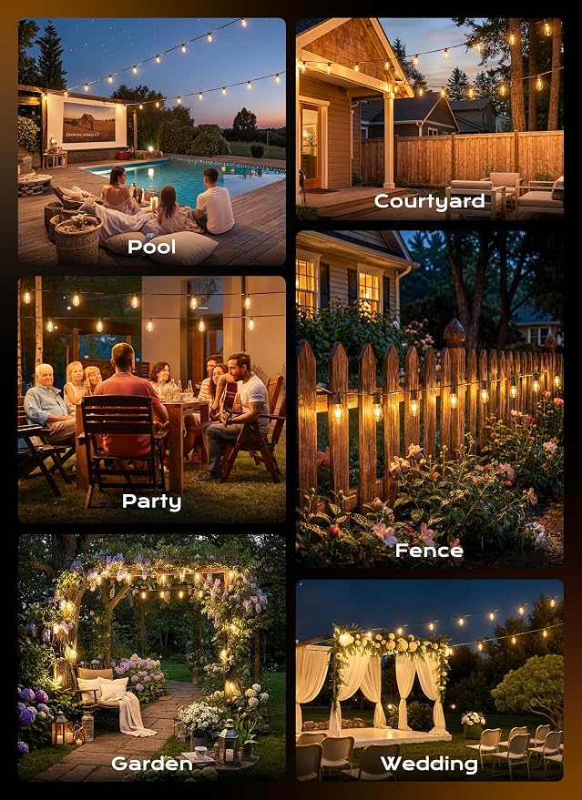 Minetom 152FT Outdoor String Lights with Remote, ST38 Patio Lights Dimmable | Waterproof LED Christmas Lights with 3 Modes, Shatterproof Connectable Outside Lights for Backyard Porch Deck Garden Decor