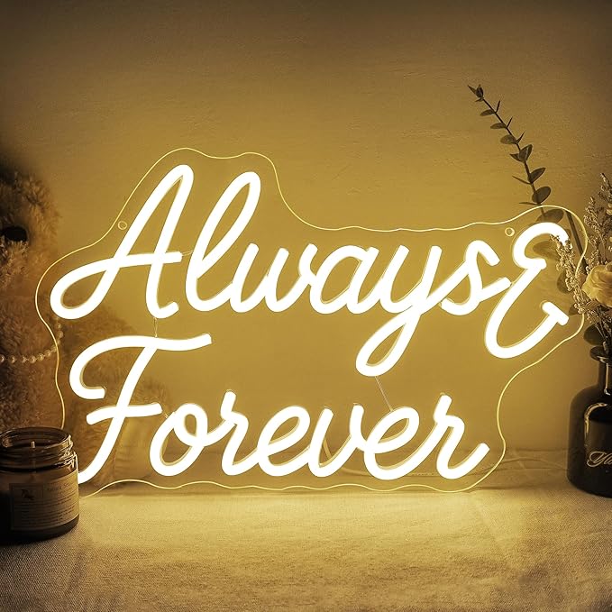 Always Fover Neon Sign, Warm White Neon Light Sign, Letters Wedding Led Neon Signs for Wall Decor, USB Light Up Signs for Wedding Party Bedroom Beauty Salon Girls Love Gift
